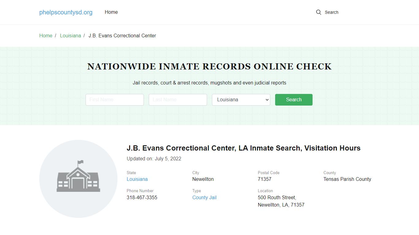 J.B. Evans Correctional Center , LA Inmate Search, Visitation Hours - pcsd