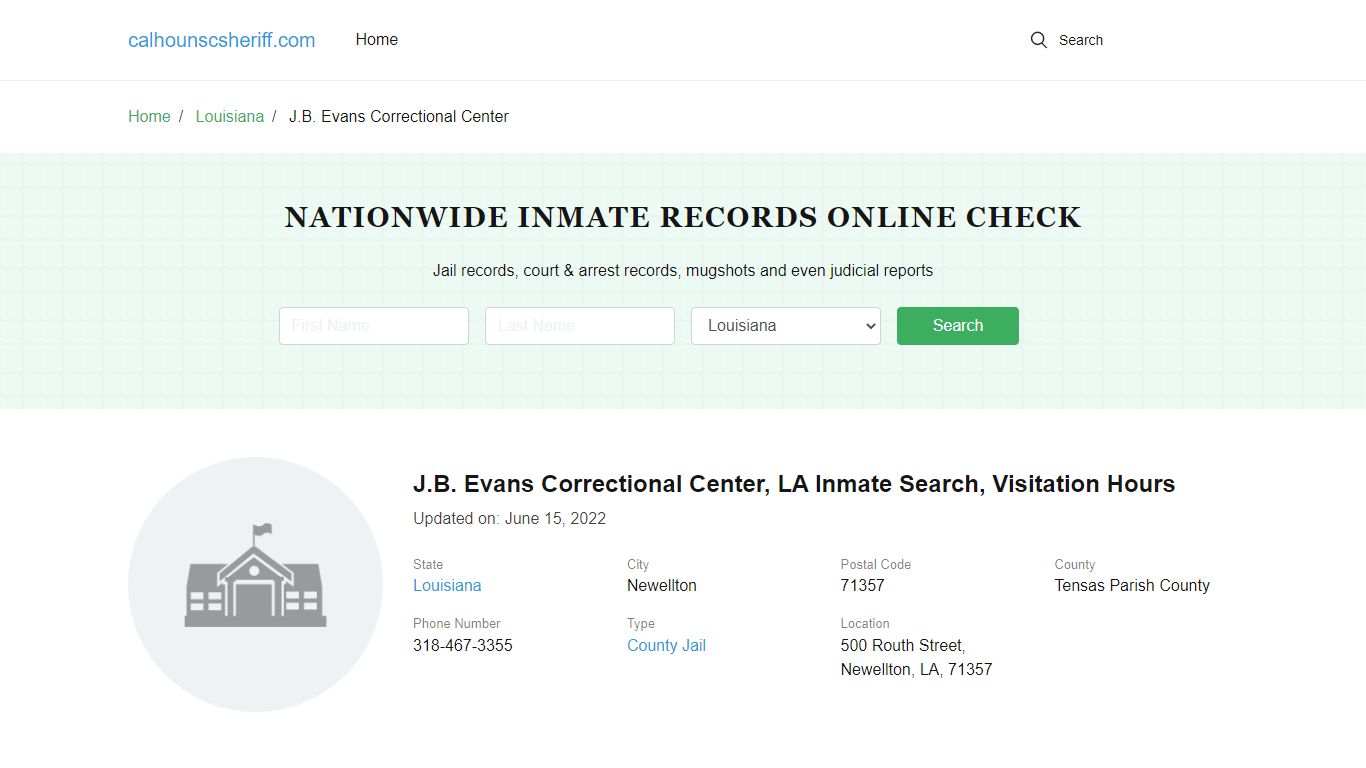 J.B. Evans Correctional Center, LA Inmate Search, Visitation Hours